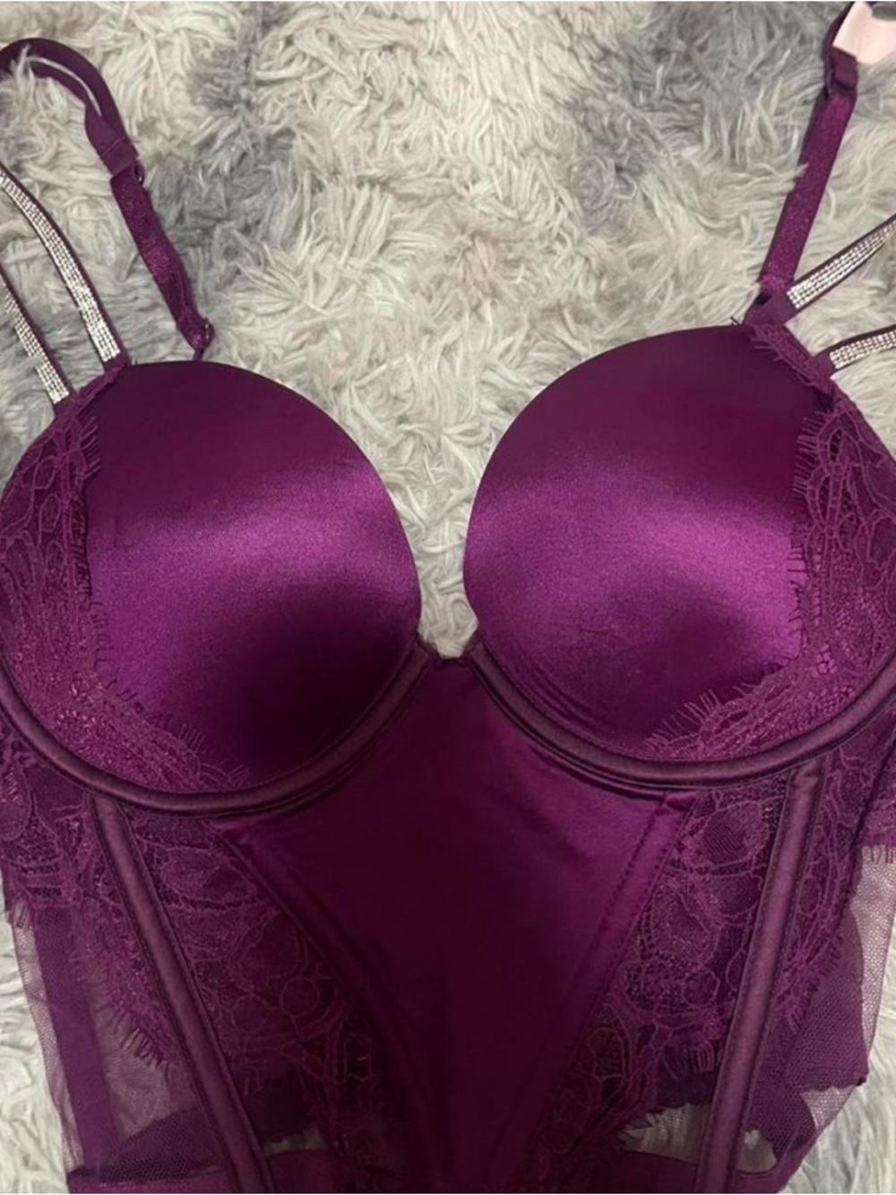 PINK Victoria's Secret Satin & Lace Bodysuit - Plum